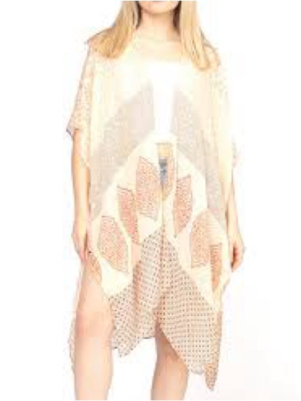 Tom & Eva Sheer Geometric Beach Cover-Up in Ivory and Peach